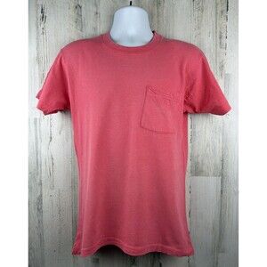 Vintage Distressed Fruit Of The Loom Pink Salmon Pocket T-Shirt Medium (18”x27”)
